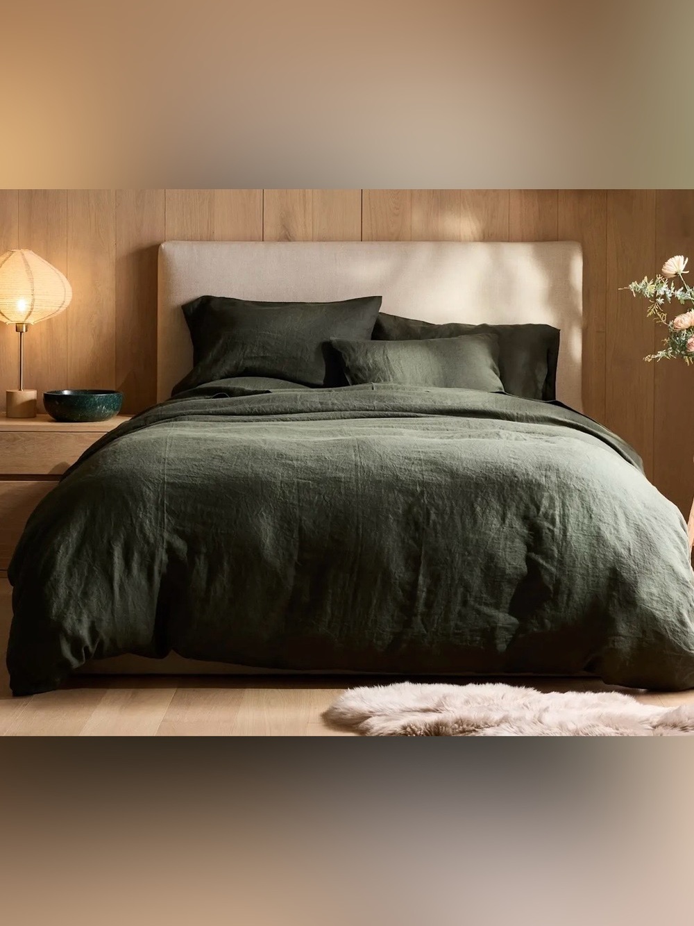 NWT Quince European Linen 3 Piece Duvet Cover Set, King/Cal (Pine) MSRP $214